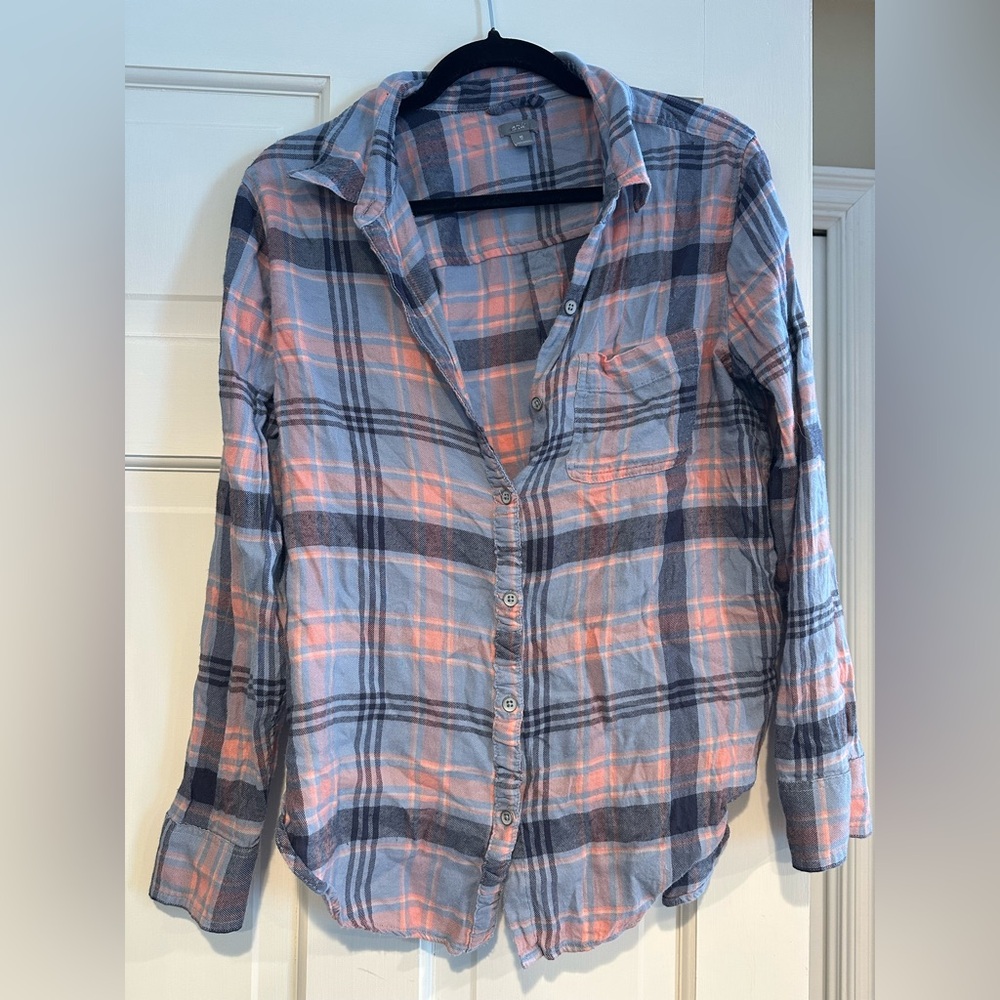 Aerie Plaid Flannel Shirt in Blue and Pink